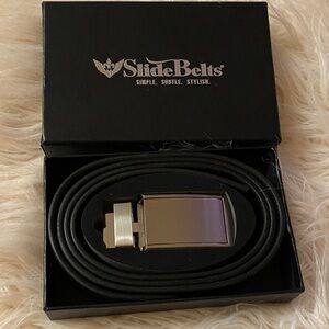 NEW SlideBelts men's Black Belt with Silver Buckle
